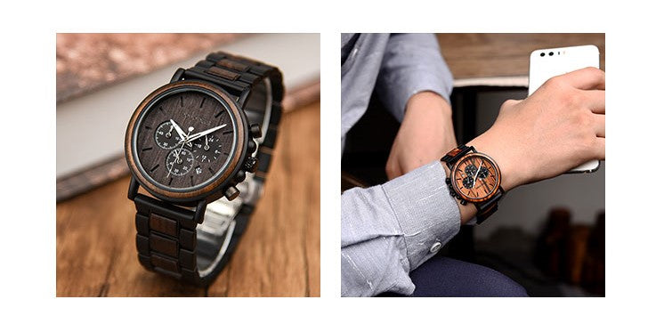 Armbanduhr aus feinstem Holz in dunkler Optik