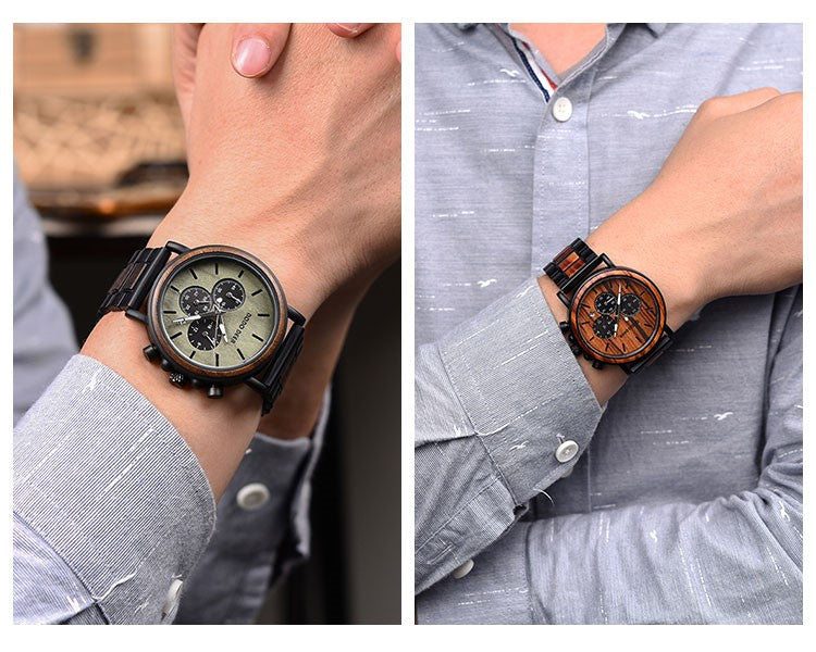 Armbanduhr aus feinstem Holz in dunkler Optik